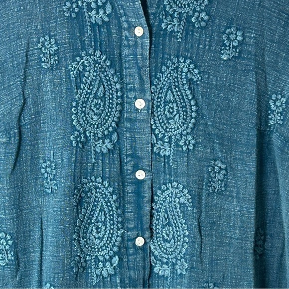 Soft Surrounding Blue Top M Embroidered Paisley Button Down Semi Sheer Gauzy - Picture 3 of 11